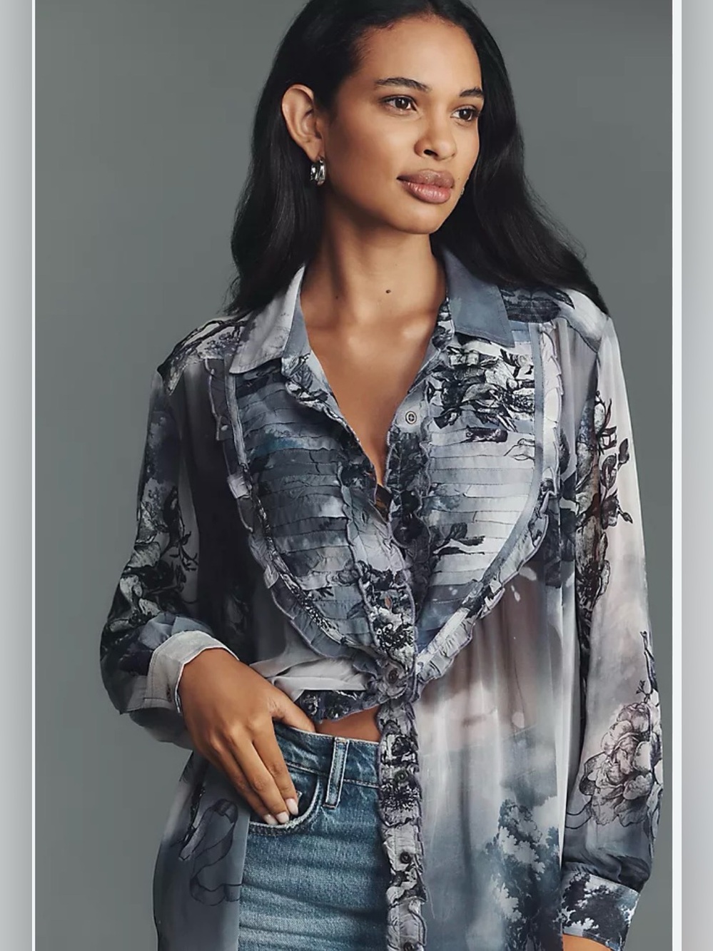 Anthropologie. Pilcro Chiffon Button Down Blouse. Blue/Purple. Size Medium.